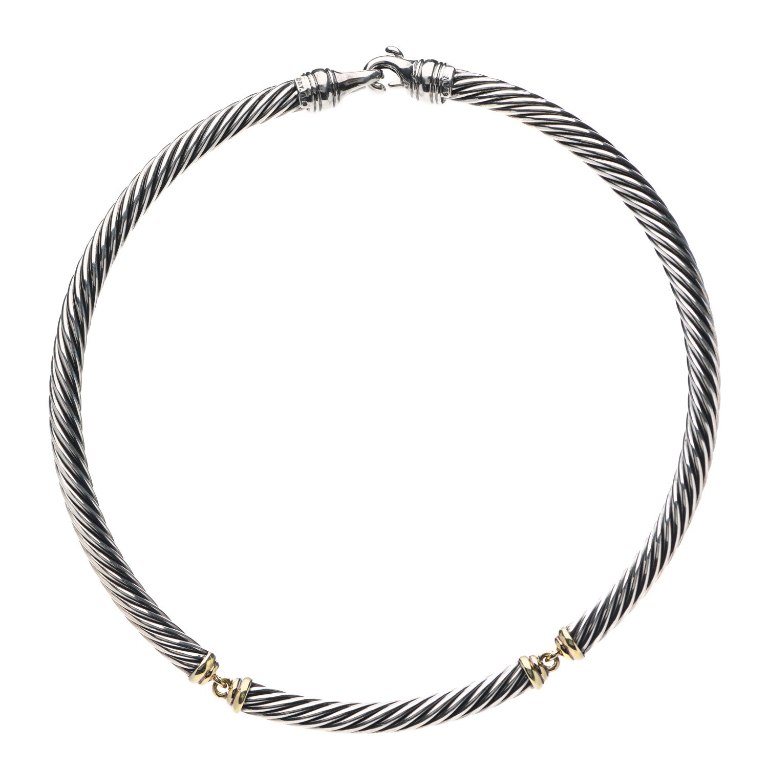David Yurman Sterling Silver 14K Yellow Gold Cable Metro Collar Necklace 1 of 3