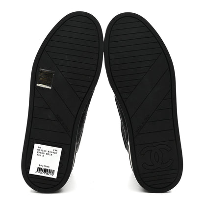 Chanel Printed Denim Logo High Top Sneakers 37.5 Black White 7 of 11