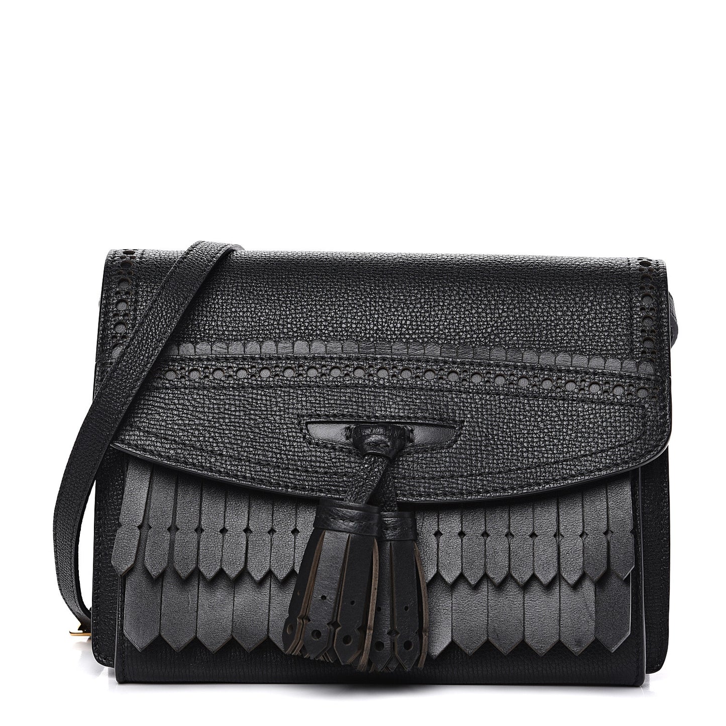 Grainy Calfskin Broguing Tassel Small Macken Crossbody Bag Black