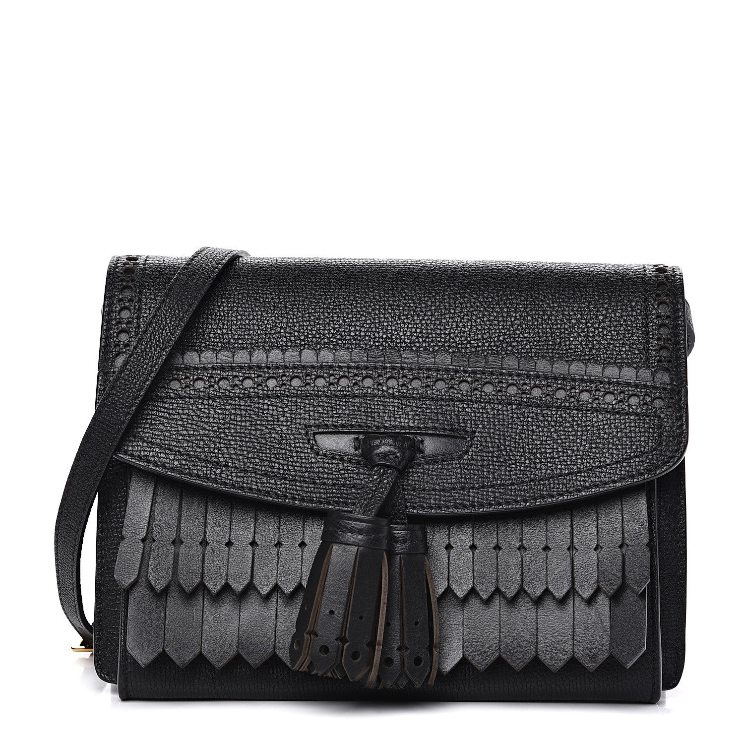 Burberry Grainy Calfskin Broguing Tassel Small Macken Crossbody Bag Black 1 of 14