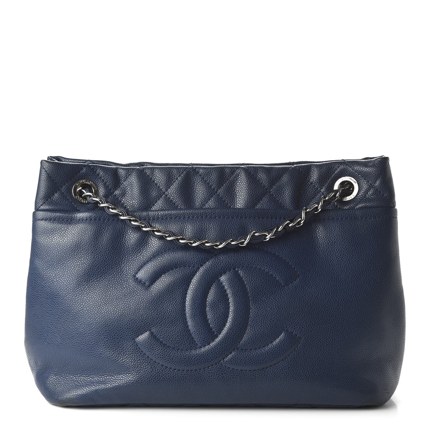 Caviar Quilted Timeless CC Soft Tote Navy Blue