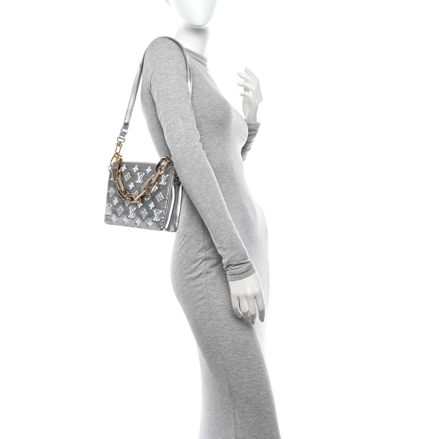 Louis Vuitton Satin Sequin Embroidered Monogram Coussin BB Silver 2 of 9