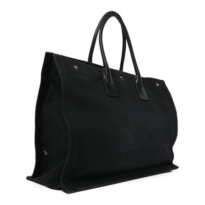 Saint Laurent Linen Calfskin Rive Gauche Tote Black 2 of 11