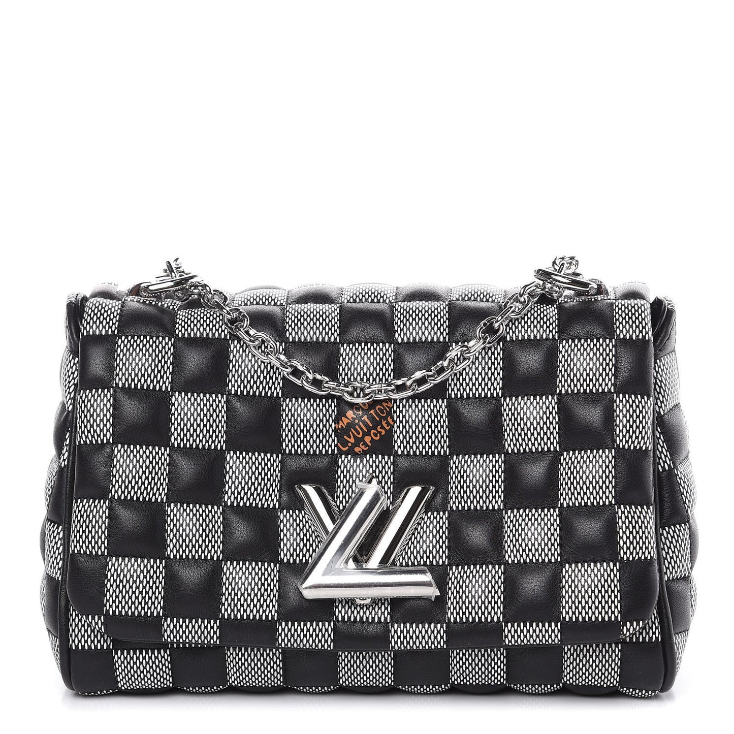 Calfskin Damier Twist Shoulder Bag BB Black White