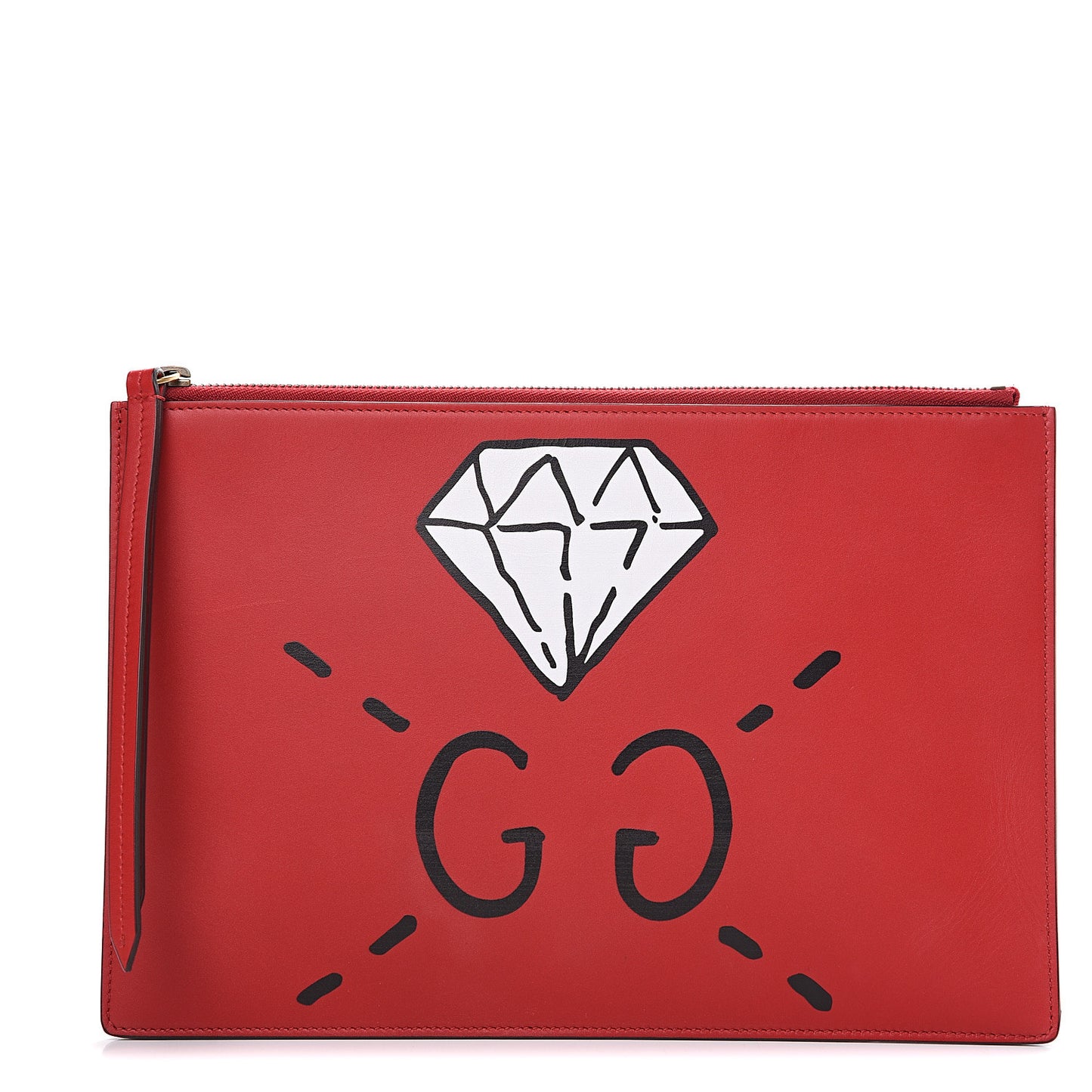 Calfskin GucciGhost Print Pouch Hibiscus Red