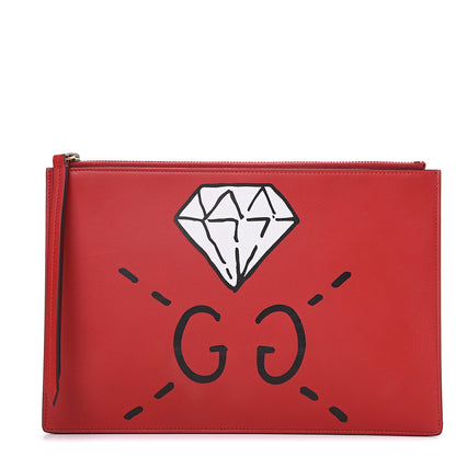 Gucci Calfskin GucciGhost Print Pouch Hibiscus Red 1 of 9