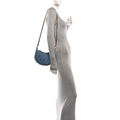 Fendi Denim Vitello King F is Fendi FF Embroidered Mini Fendigraphy Hobo Bag Denim Sand 2 of 11