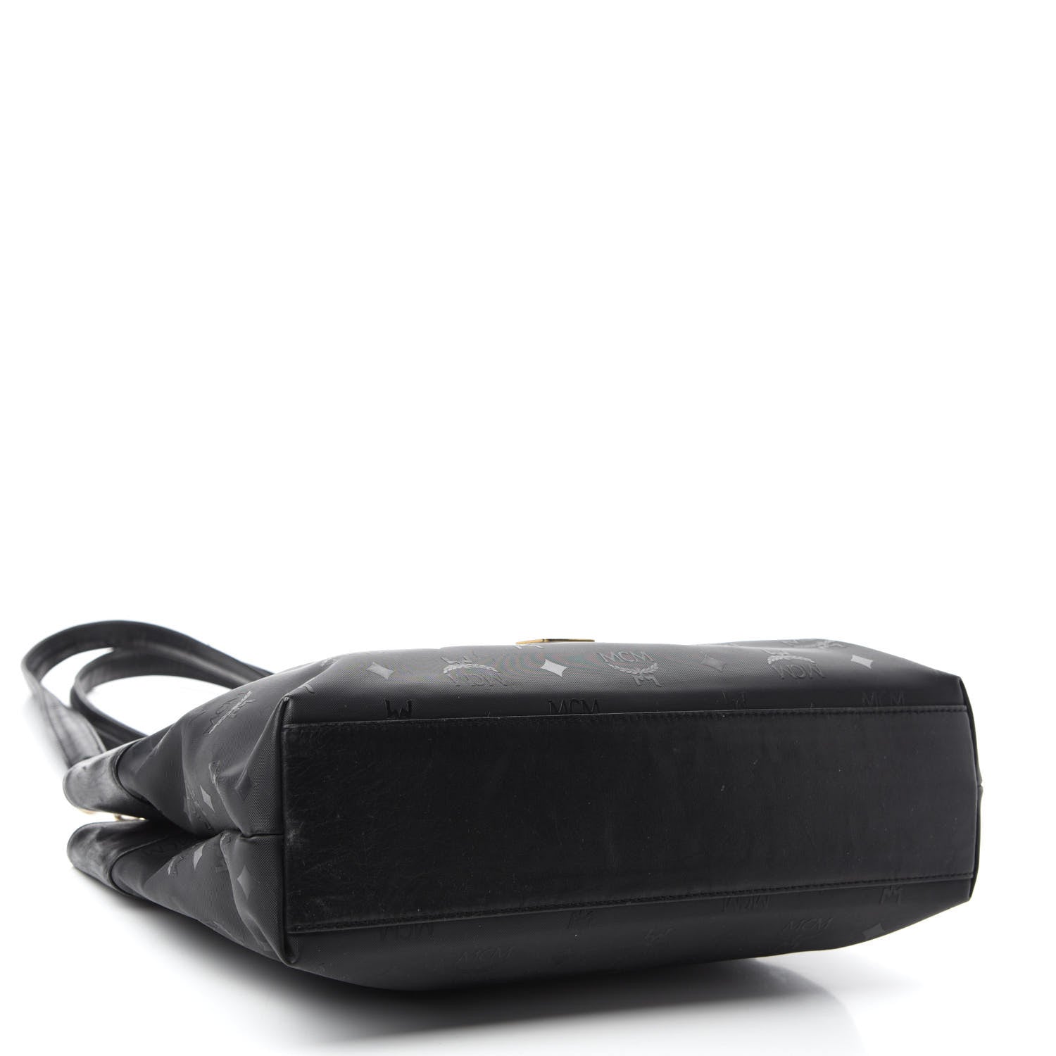 MCM Lambskin Coated Canvas Monogram Chain Tote Black 4 of 14