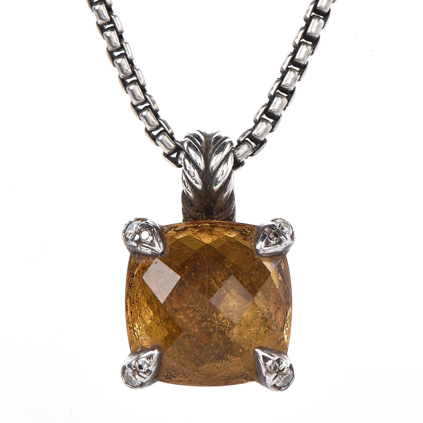 Sterling Silver Diamond Citrine 14mm Chatelaine Pendant Necklace