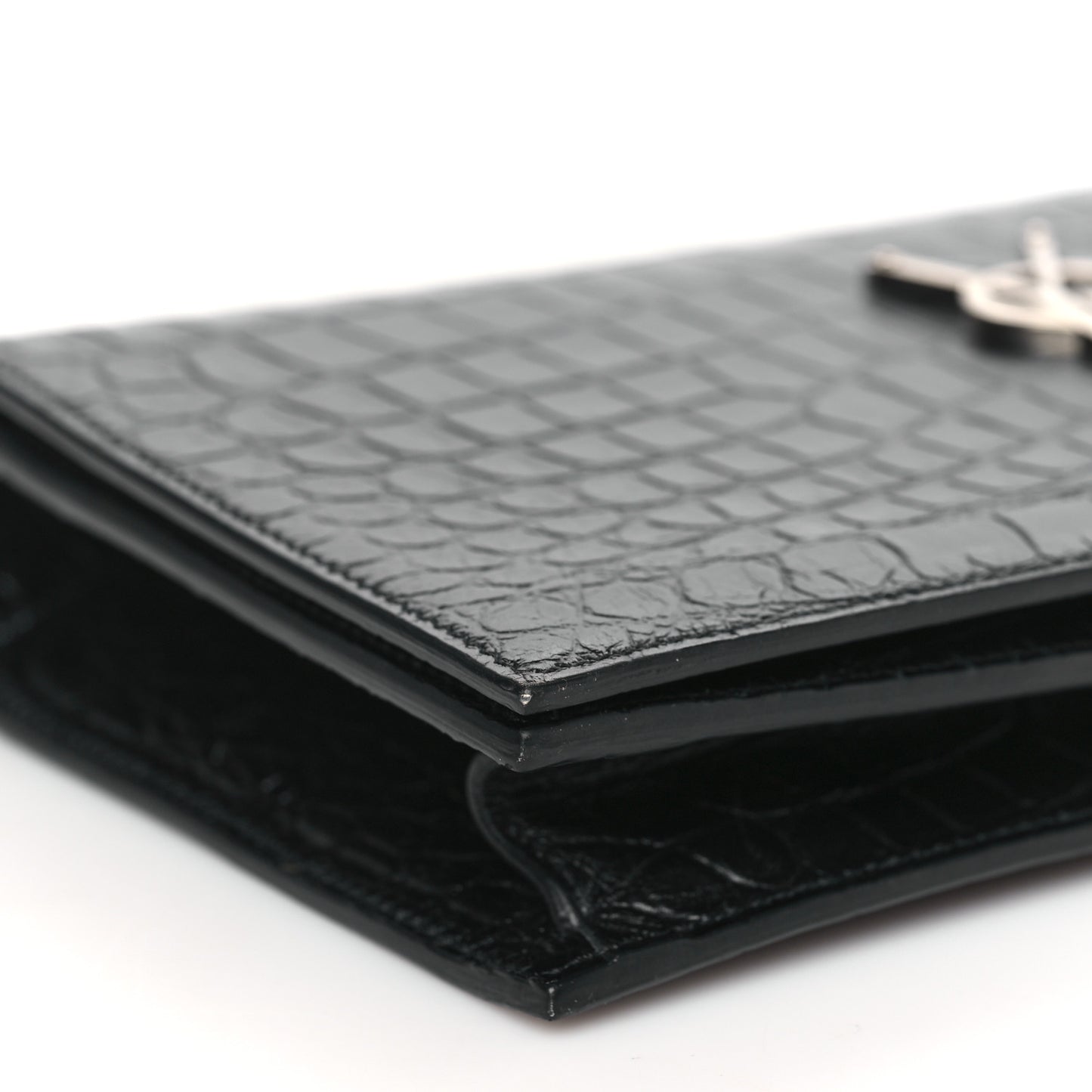 Calfskin Crocodile Embossed Classic Kate Monogram Clutch Black