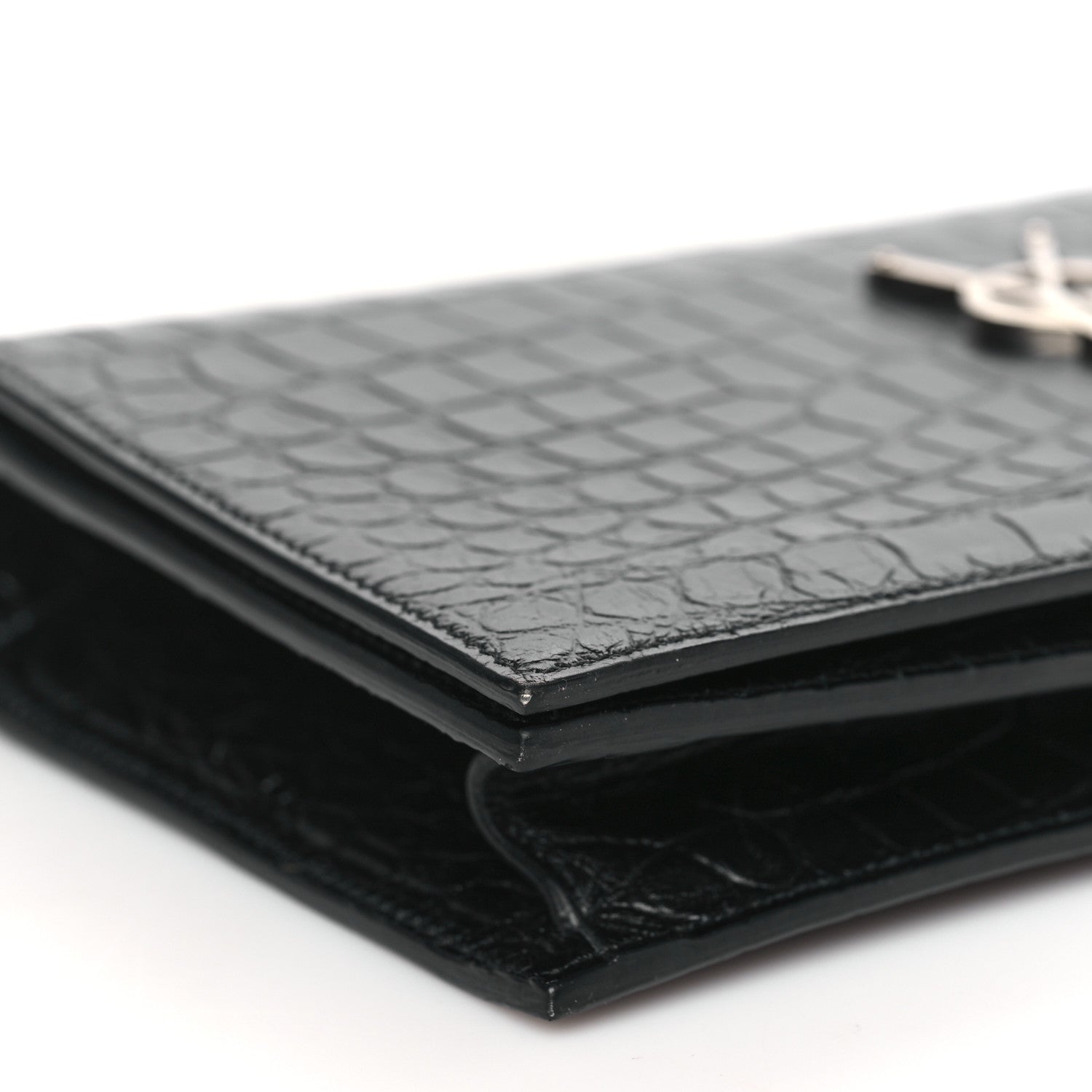 Saint Laurent Calfskin Crocodile Embossed Classic Kate Monogram Clutch Black 7 of 9