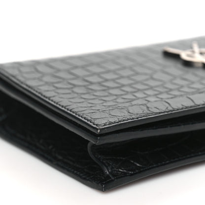 Saint Laurent Calfskin Crocodile Embossed Classic Kate Monogram Clutch Black 7 of 9