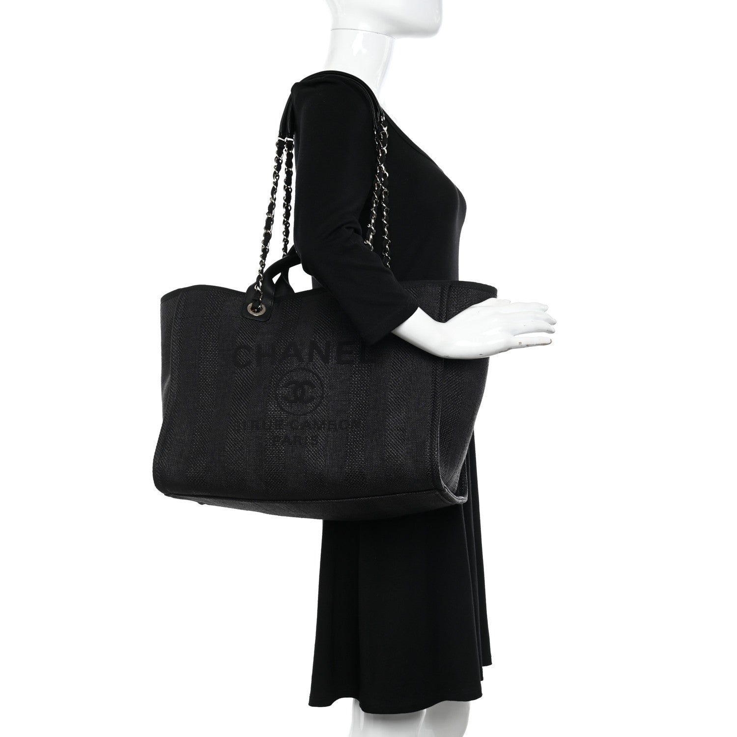Chanel Mixed Fibers Calfskin Striped Deauville Tote Black 2 of 10