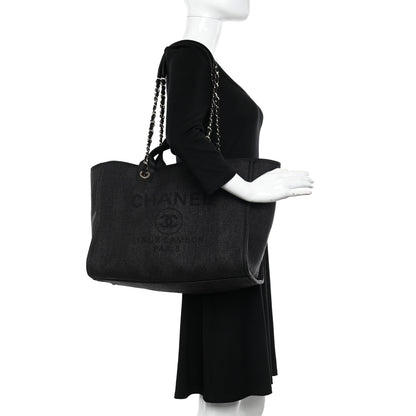 Chanel Mixed Fibers Calfskin Striped Deauville Tote Black 2 of 10