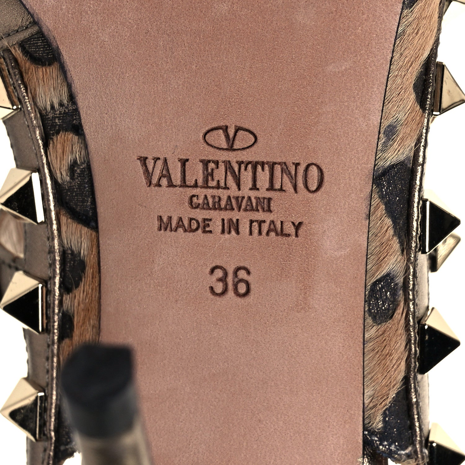 Valentino Garavani Calf Hair Leopard Print Rockstud Ankle Strap 100mm Pumps 36 Fucile Al Campion 6 of 10