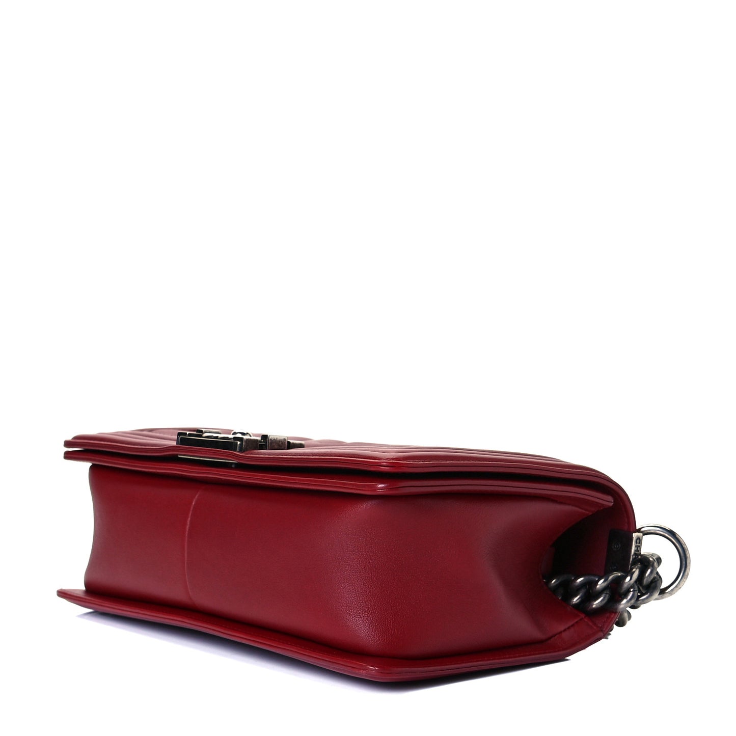 Calfskin Chevron Quilted Medium Boy Flap Dark Red