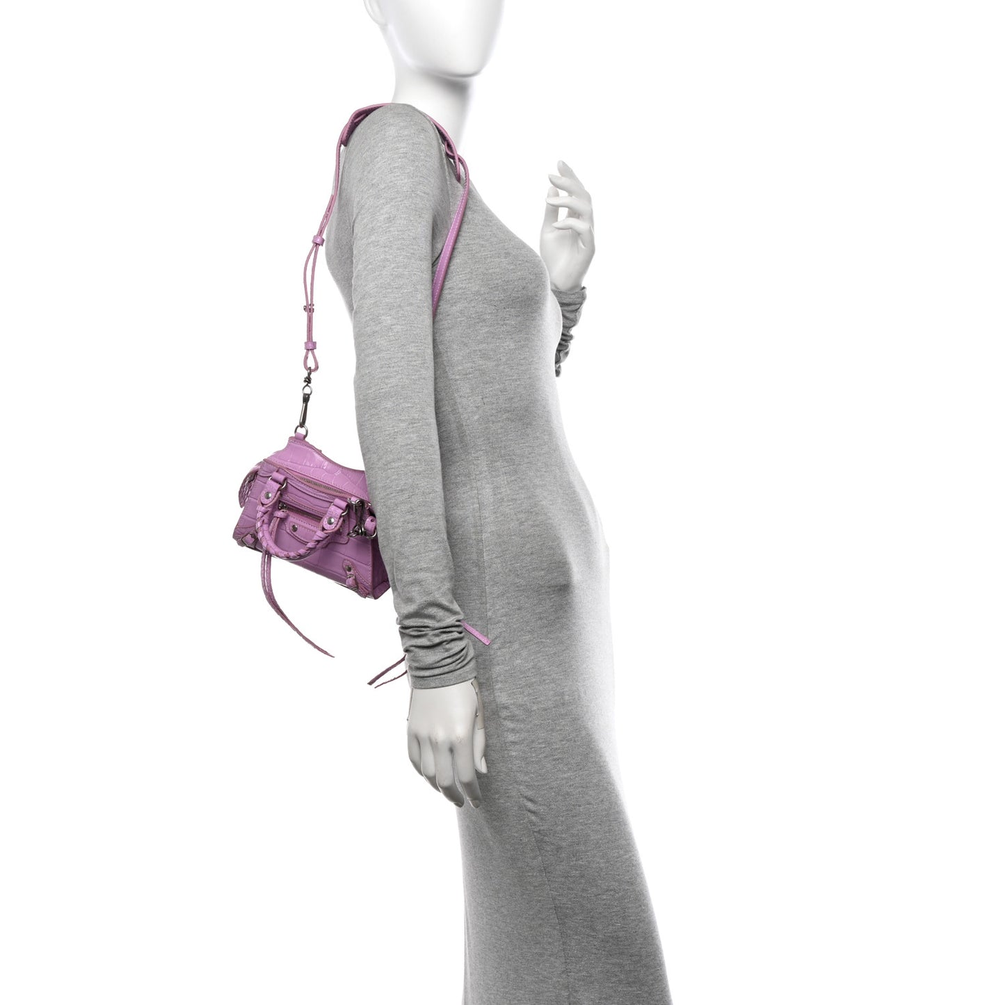 Calfskin Crocodile Embossed Neo Classic Silver Hardware Nano City Crossbody Lilac