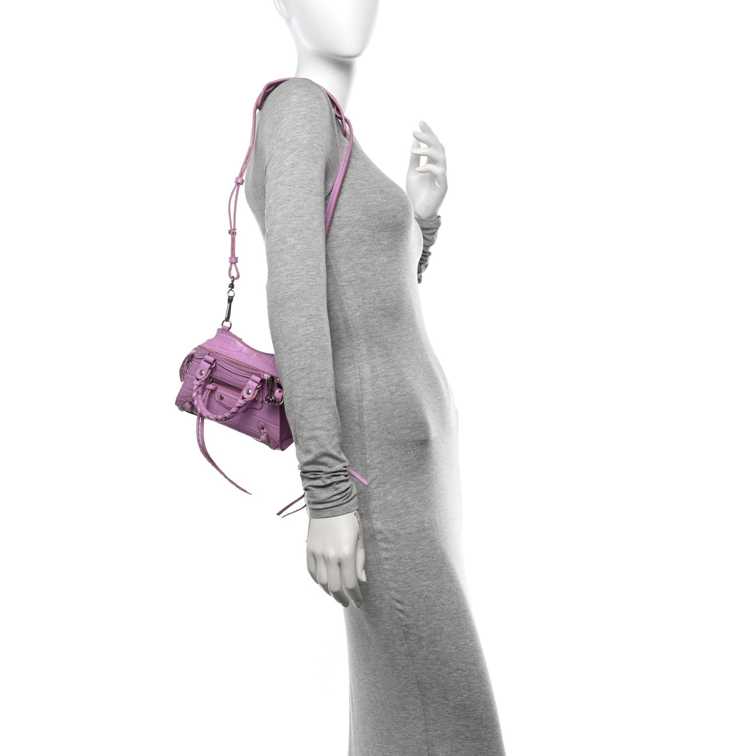 Balenciaga Calfskin Crocodile Embossed Neo Classic Silver Hardware Nano City Crossbody Lilac 2 of 9