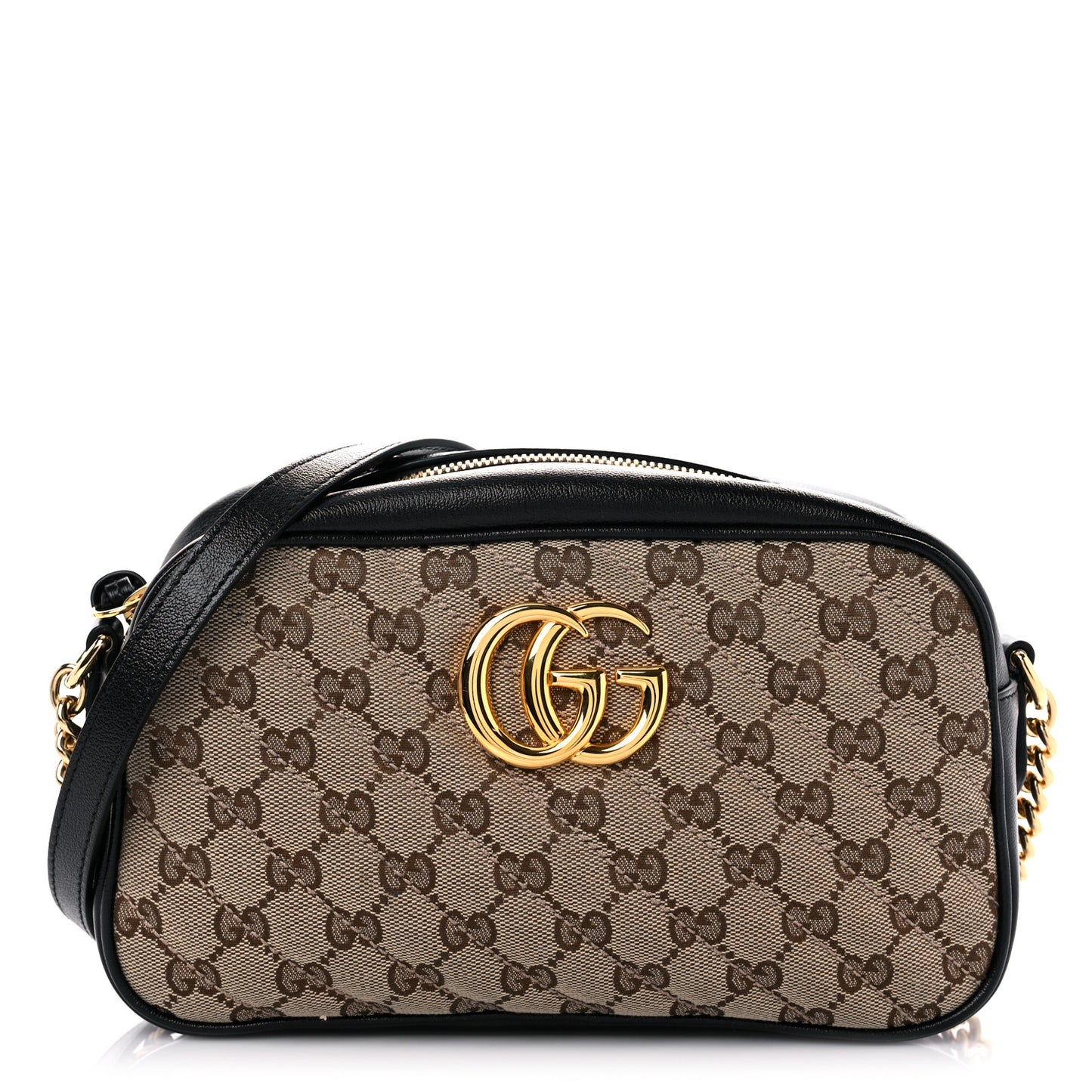 Monogram Matelasse Diagonal Small GG Marmont Chain Shoulder Bag Beige Black
