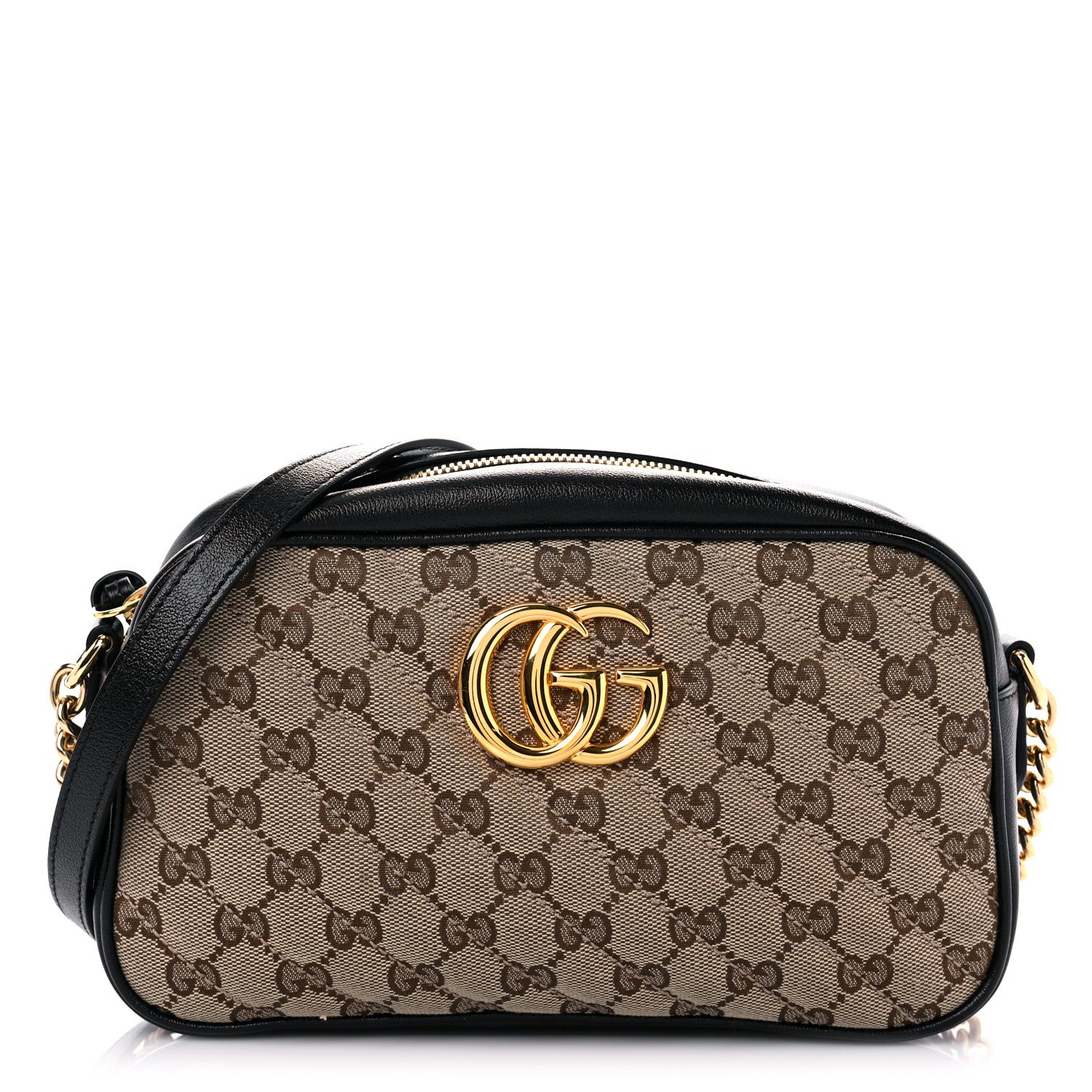 Gucci Monogram Matelasse Diagonal Small GG Marmont Chain Shoulder Bag Beige Black 1 of 11