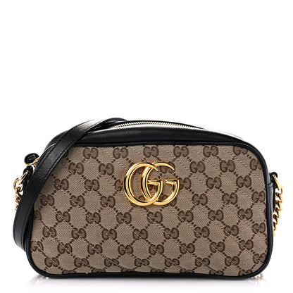 Gucci Monogram Matelasse Diagonal Small GG Marmont Chain Shoulder Bag Beige Black 1 of 11