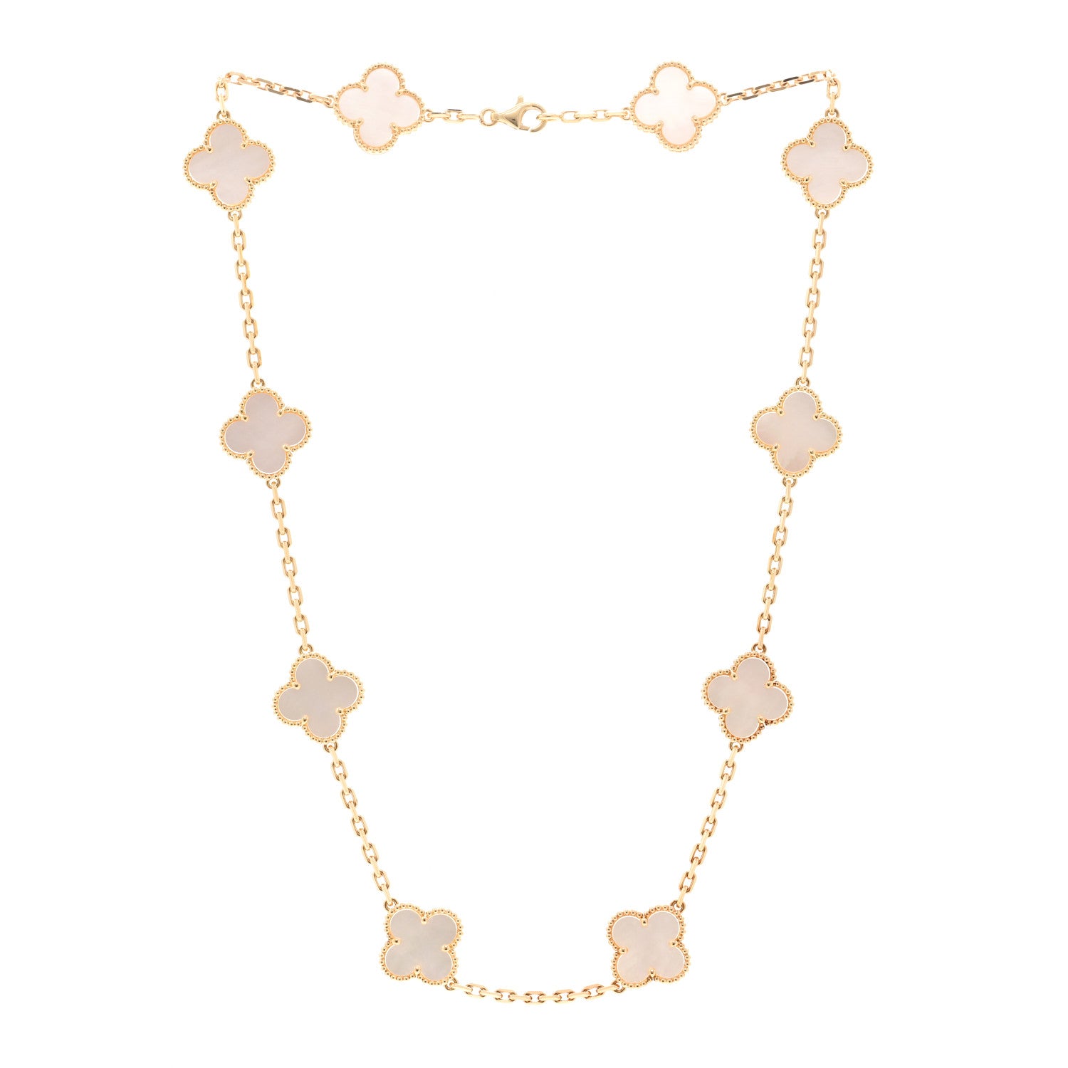 Van Cleef & Arpels 18K Yellow Gold Mother of Pearl 10 Motifs Vintage Alhambra Necklace 3 of 6