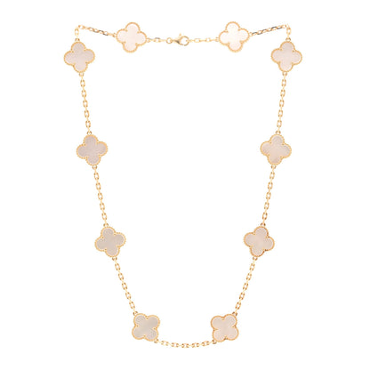 Van Cleef & Arpels 18K Yellow Gold Mother of Pearl 10 Motifs Vintage Alhambra Necklace 3 of 6