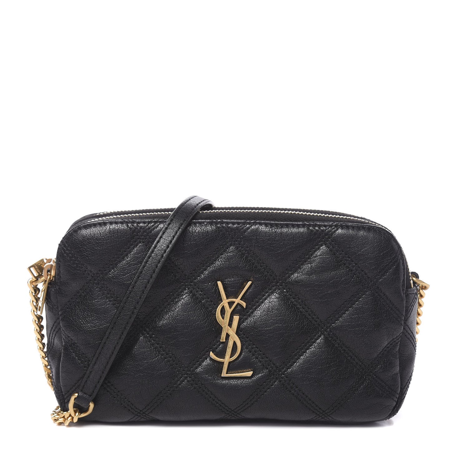 Grained Lambskin Quilted Mini Becky Double Zip Bag Black