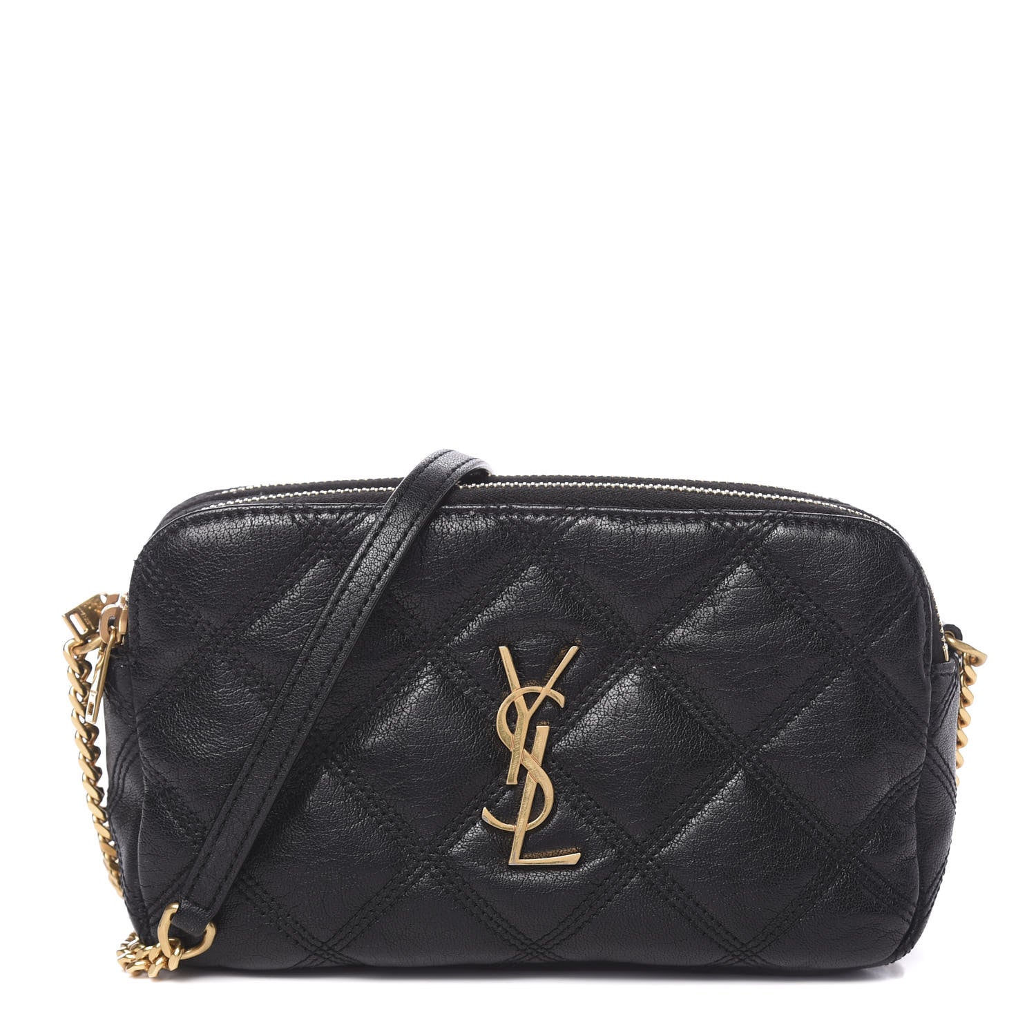 Saint Laurent Grained Lambskin Quilted Mini Becky Double Zip Bag Black 1 of 14