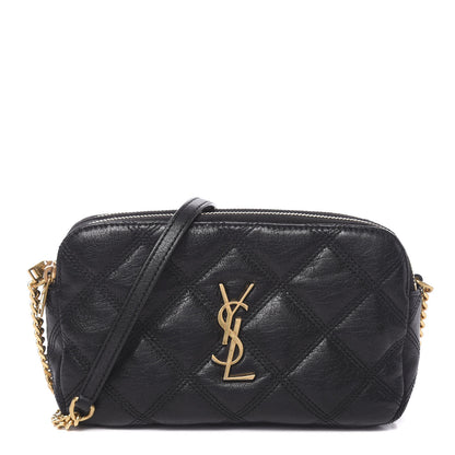 Saint Laurent Grained Lambskin Quilted Mini Becky Double Zip Bag Black 1 of 14