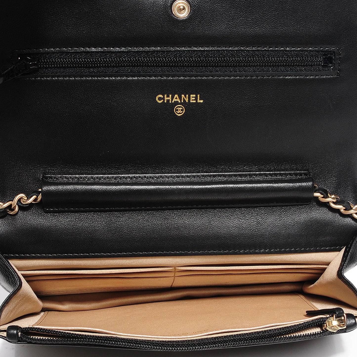 Lambskin Camellia Wallet on Chain WOC Black