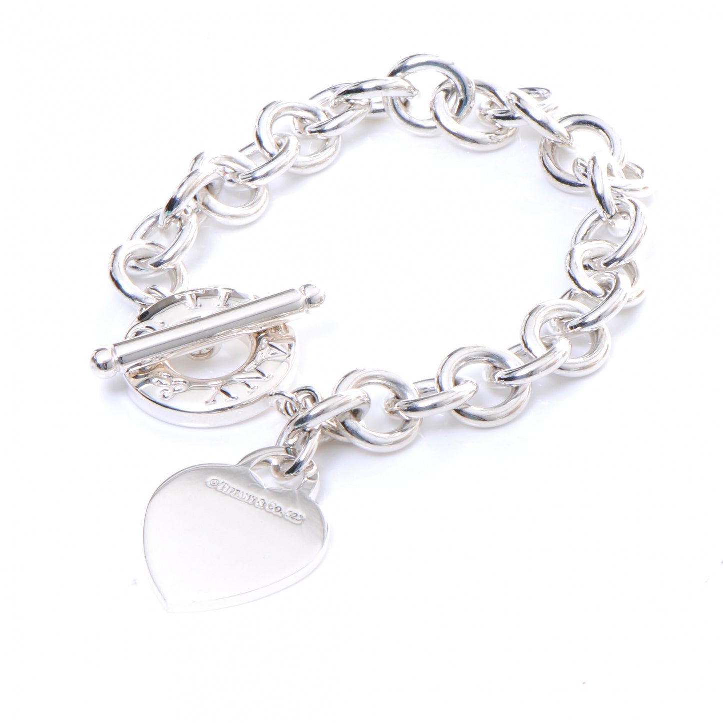 Sterling Silver Heart Tag Toggle Bracelet