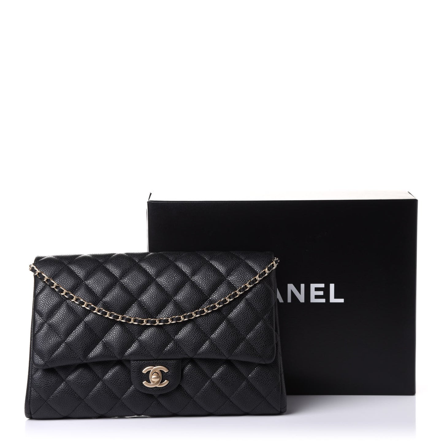 Caviar Quilted Clutch With Chain Flap Black