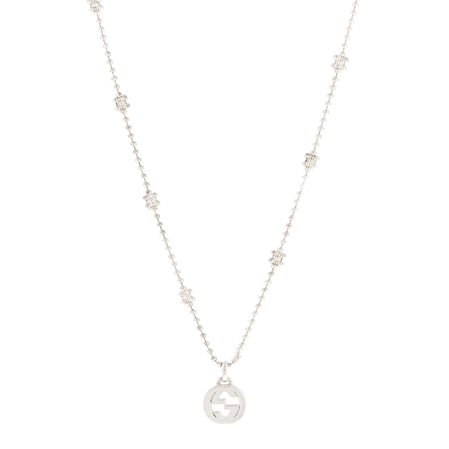 Sterling Silver Interlocking GG Pendant Beaded Necklace