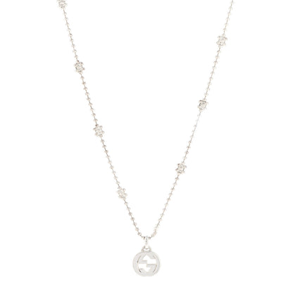 Gucci Sterling Silver Interlocking GG Pendant Beaded Necklace 1 of 5