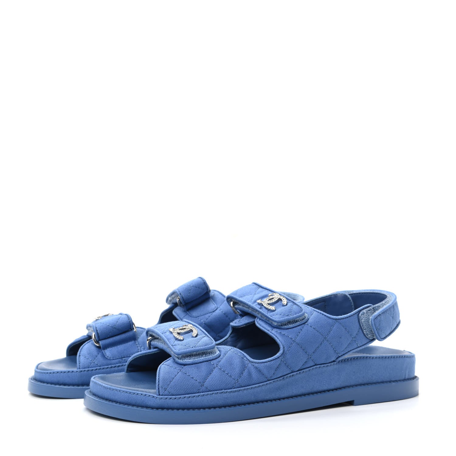 Chanel Grosgrain Quilted Velcro Dad Sandals 38 Blue 3 of 8