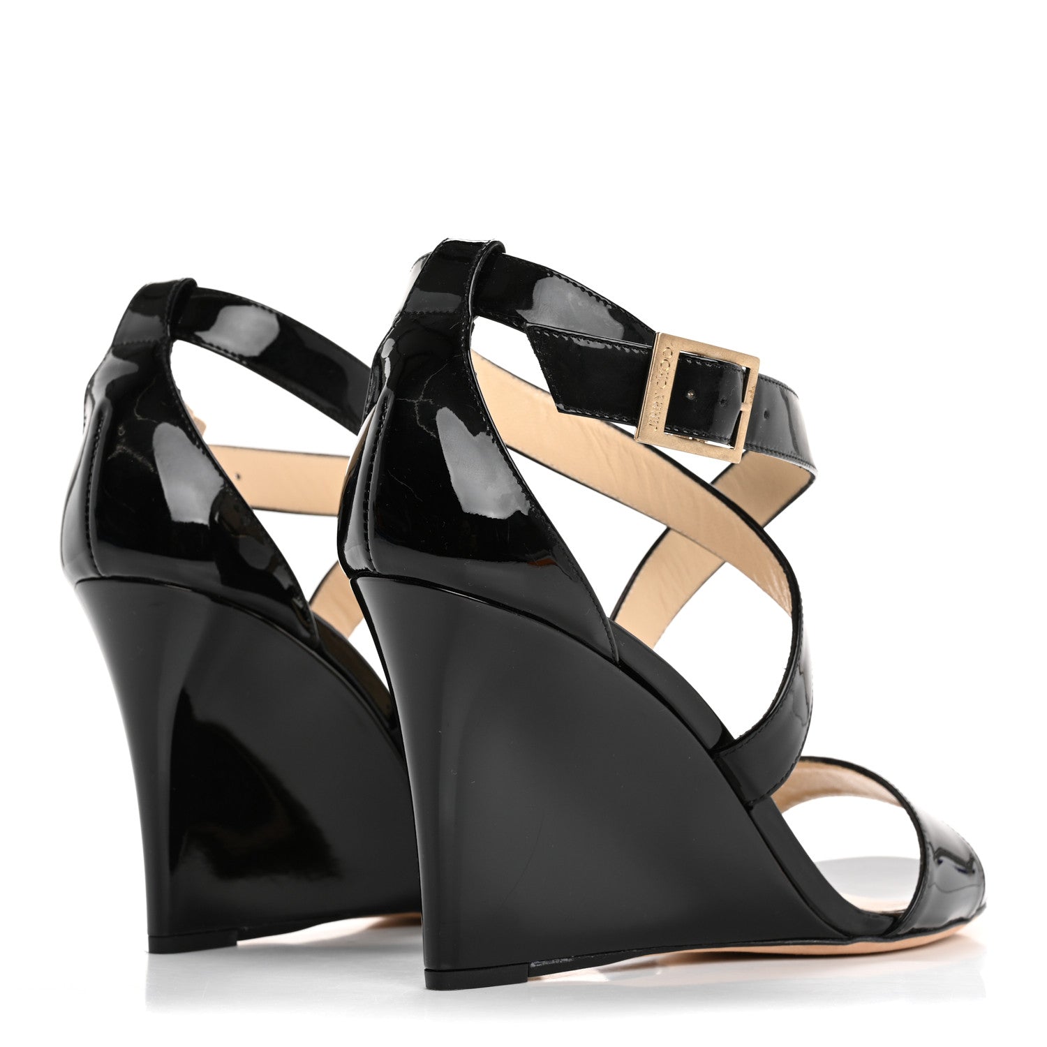 Jimmy Choo Patent Calfskin Fearne Wedge Sandals 40 Black 5 of 7