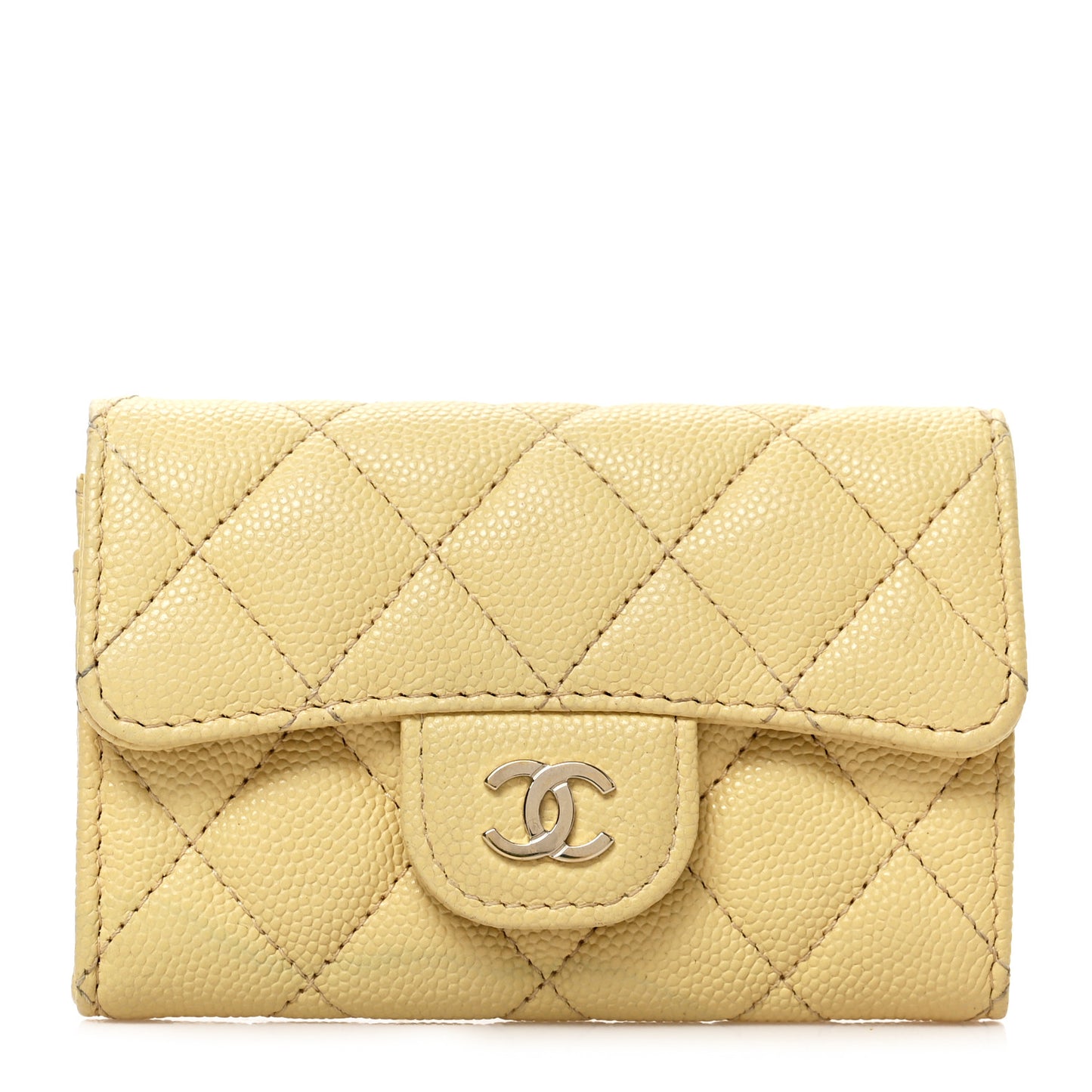 Caviar Quilted Flap Card Holder Wallet Yellow