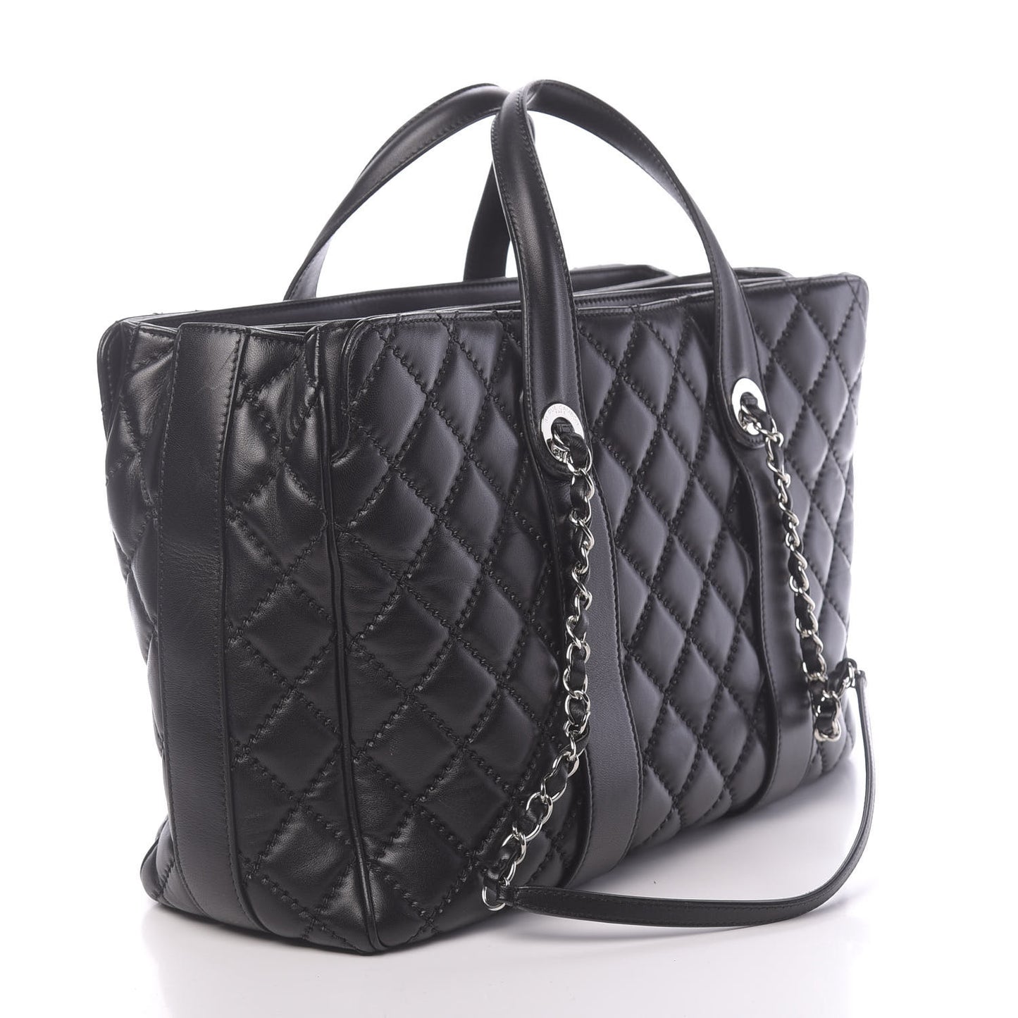 Lambskin Quilted Large Easy Carry Shopping Tote Black