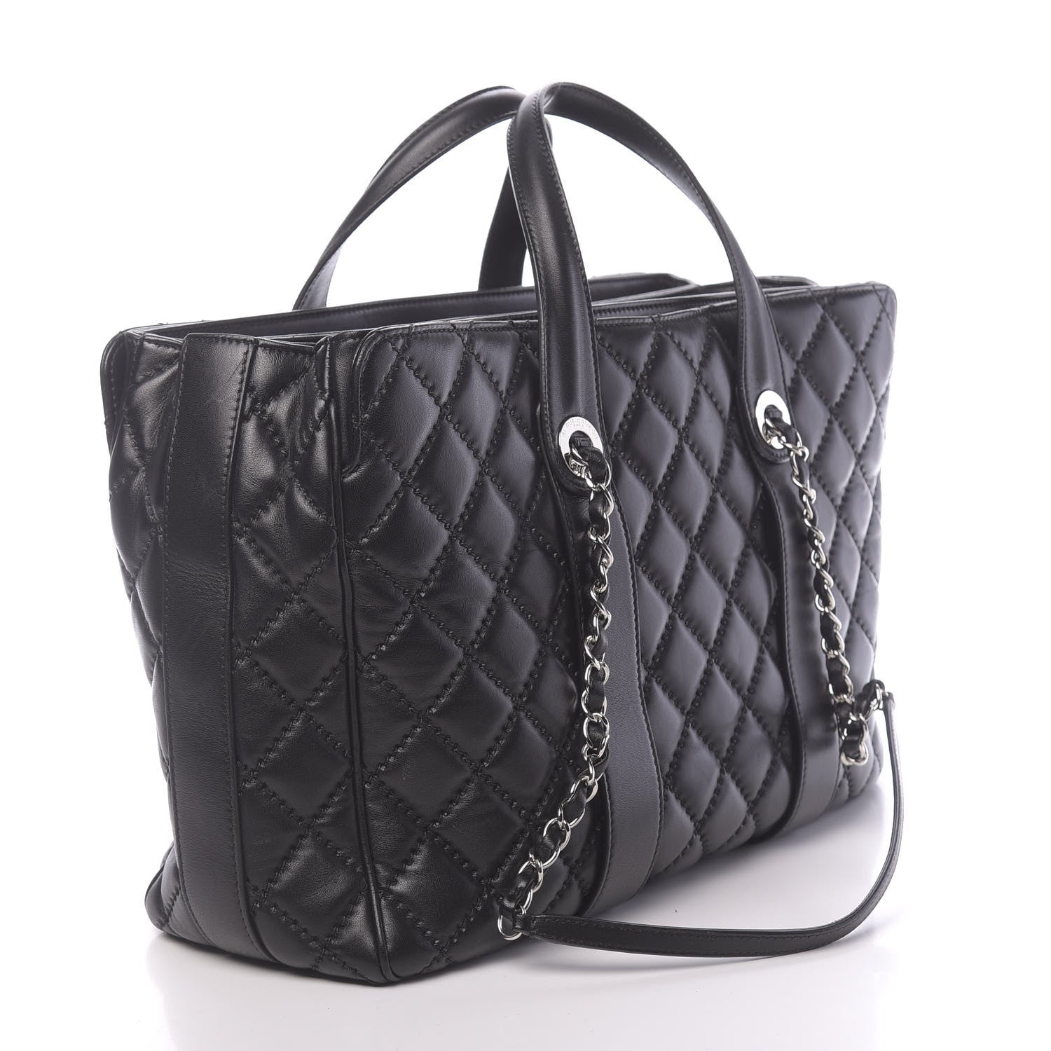Chanel Lambskin Quilted Large Easy Carry Shopping Tote Black 3 of 12