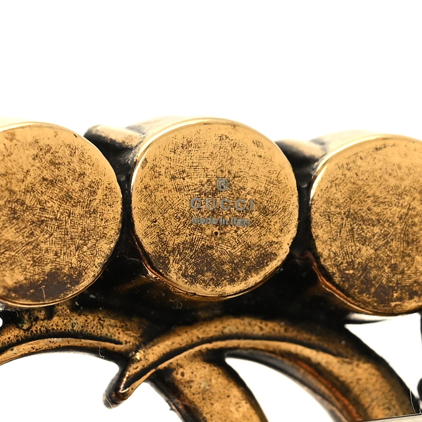 Metal Crystal Double G Brooch Aged Gold