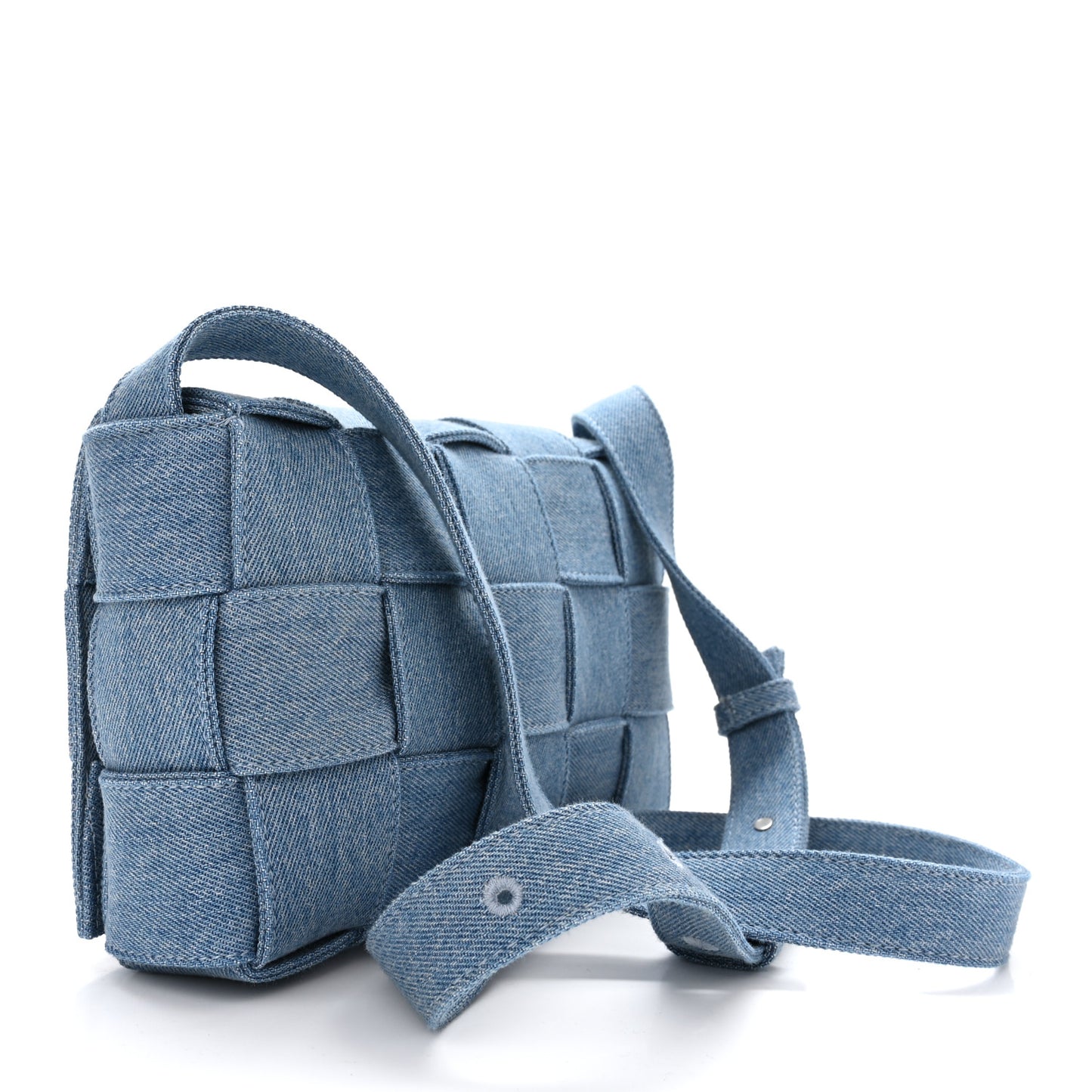 Denim Maxi Intrecciato Cassette Crossbody Bag Blue