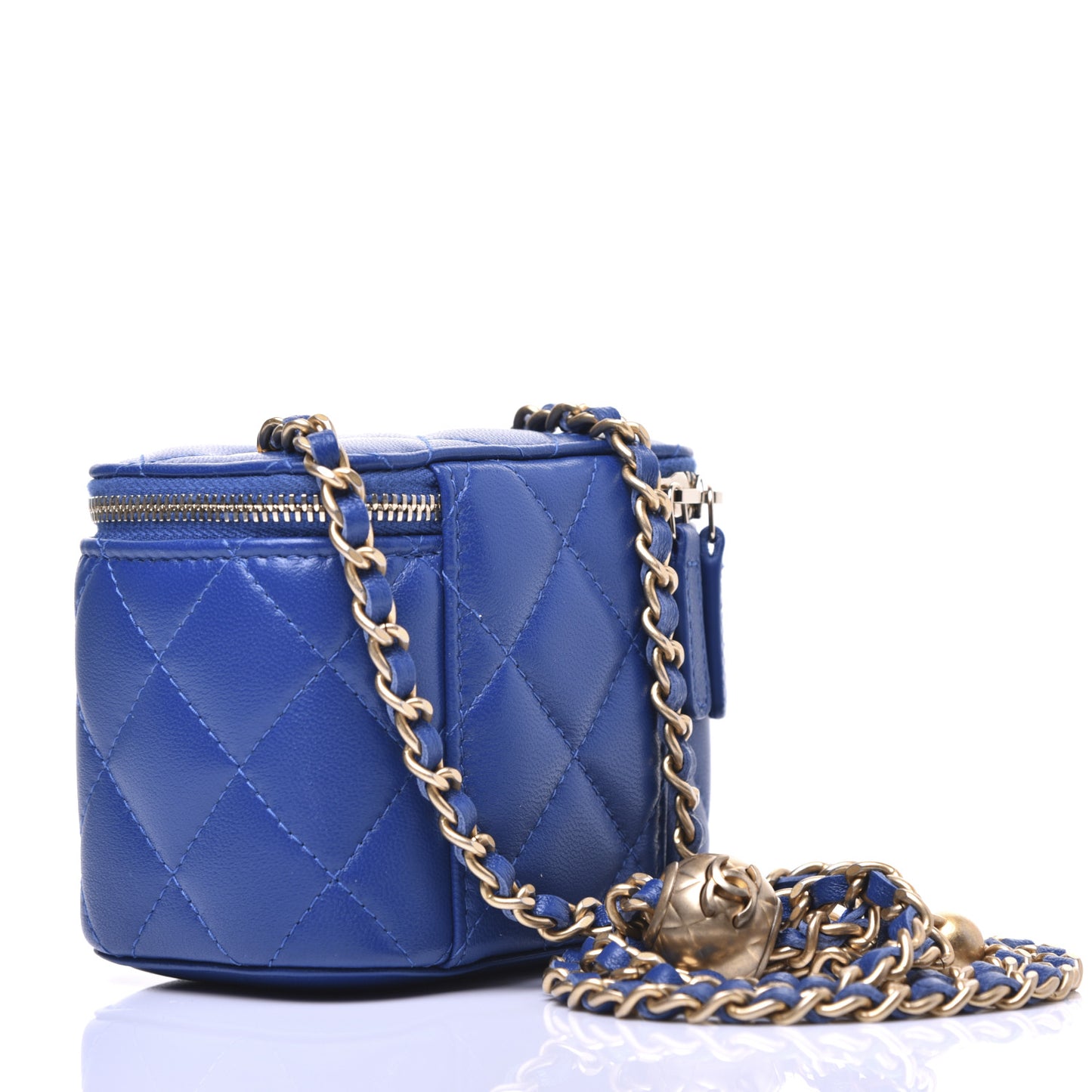 Lambskin Quilted Pearl Crush Mini Vanity Case With Chain Blue