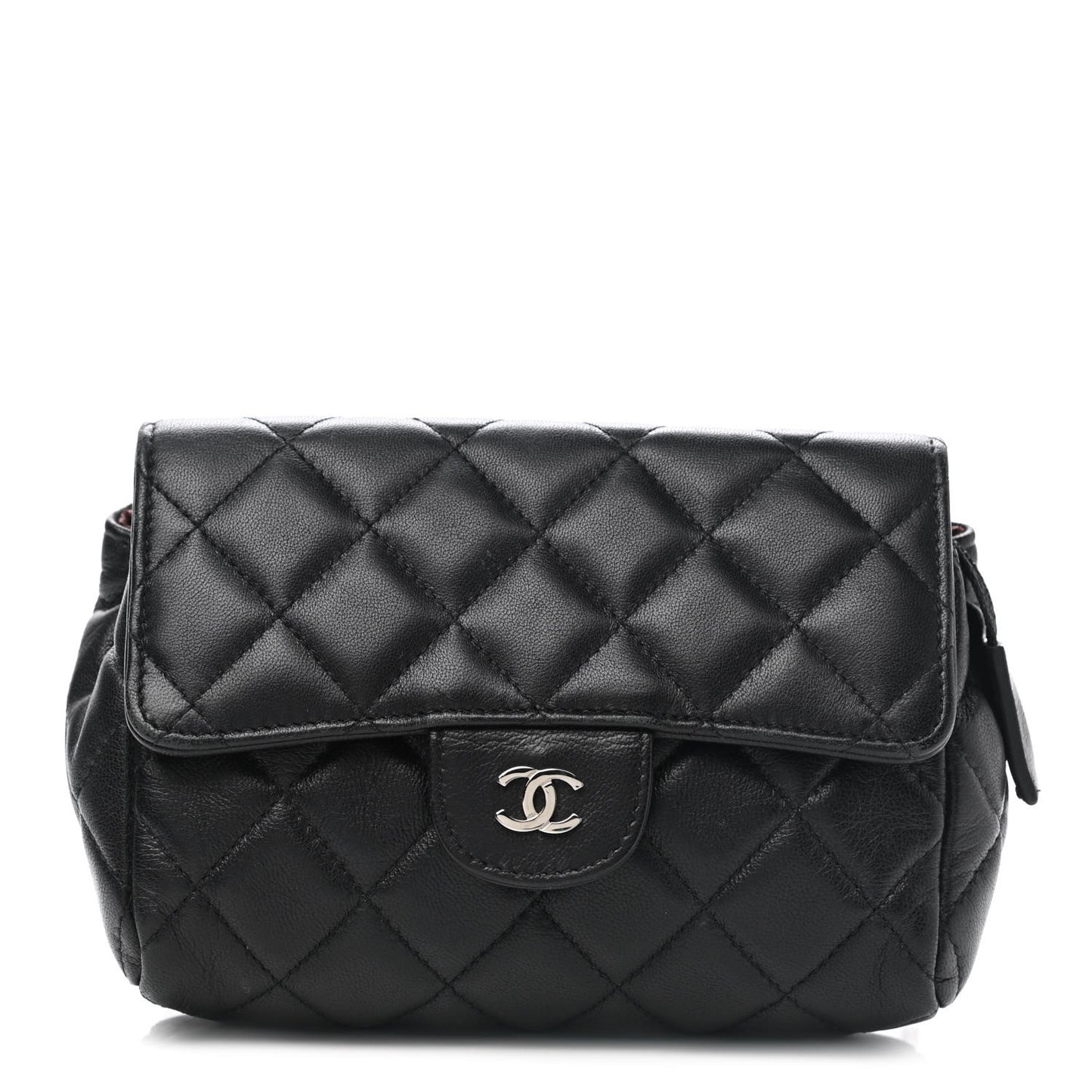 Lambskin Quilted Flap Cosmetic Case Black