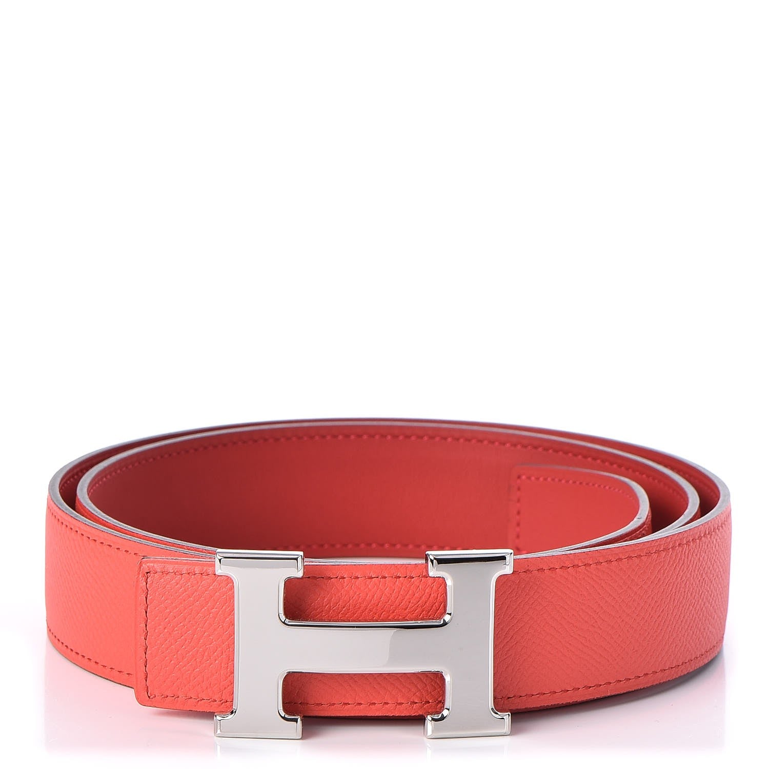 Hermes Epsom Swift 32mm H Belt 95 Vermillon Rose Jaipur 1 of 8