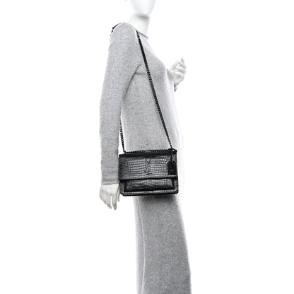 Saint Laurent Calfskin Crocodile Embossed Medium Monochrome Monogram Sunset Black 2 of 11