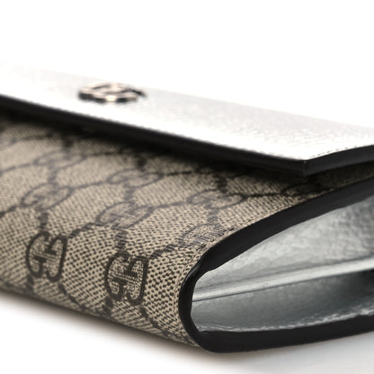 Gucci Metallic Calfskin GG Supreme Monogram Petite GG Marmont Wallet Chain Bag Silver Beige Ebony 10 of 10