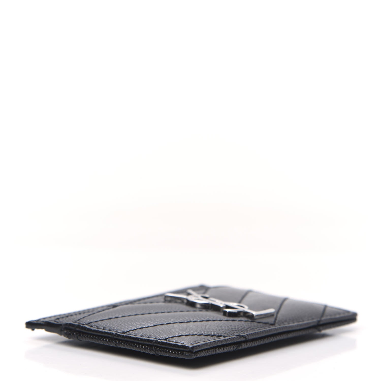 Saint Laurent Grain De Poudre Matelasse Chevron Monogram Credit Card Case Black 4 of 7