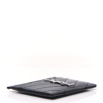 Saint Laurent Grain De Poudre Matelasse Chevron Monogram Credit Card Case Black 4 of 7