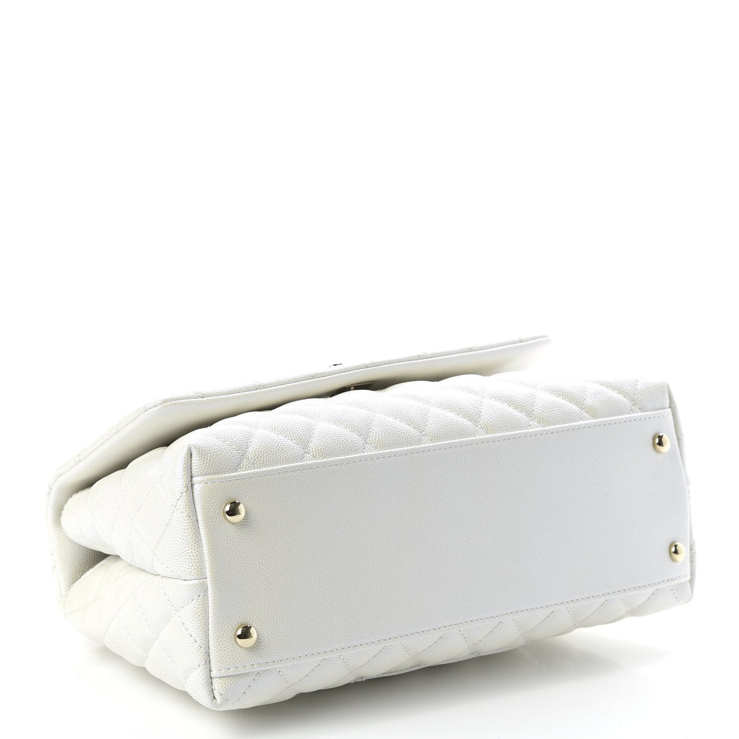 Iridescent Caviar Quilted Small Coco Handle Flap White